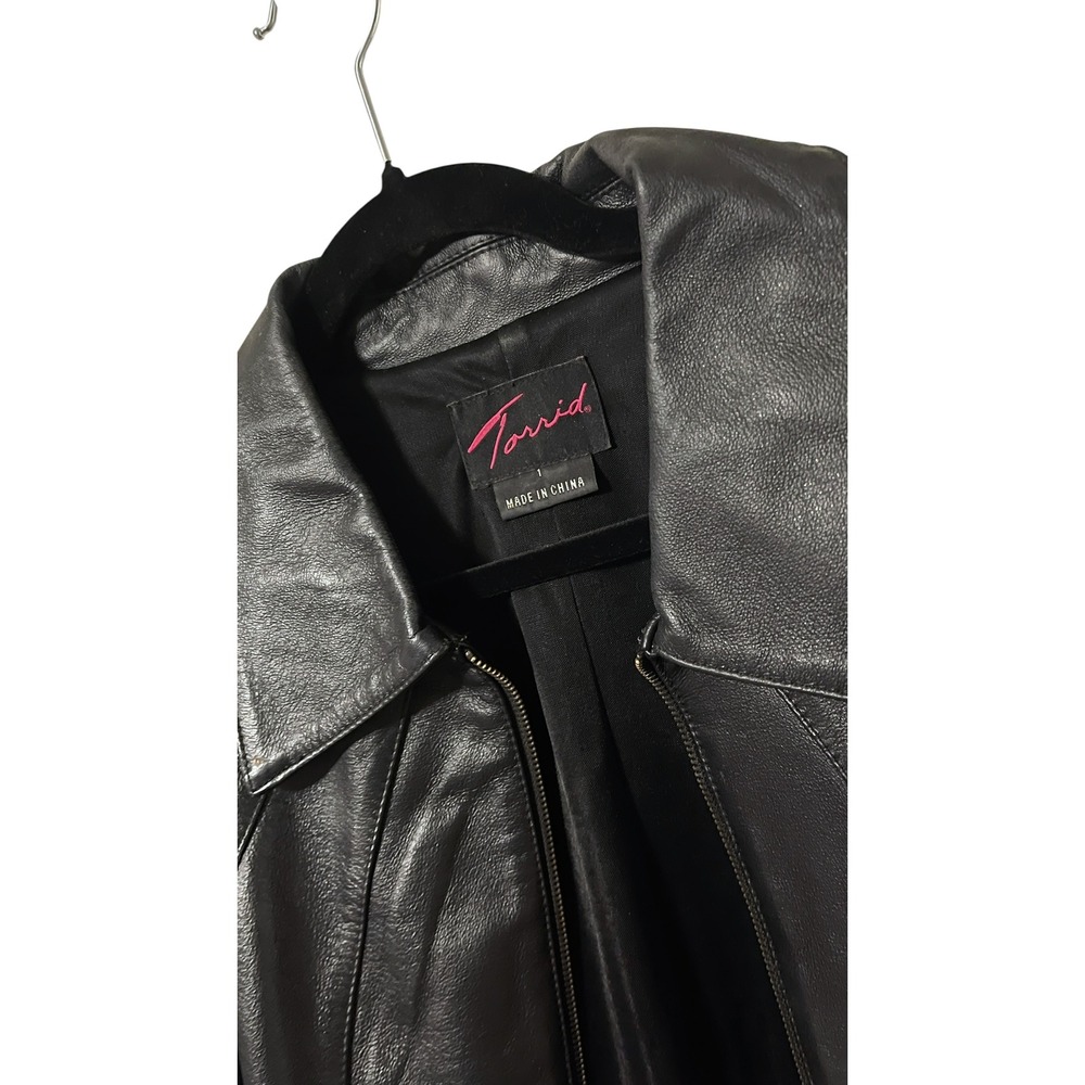 Torrid Size 1 Black Nappa Leather Double Zip Moto Jacket Size 14/16 Biker Chic - Picture 2 of 6